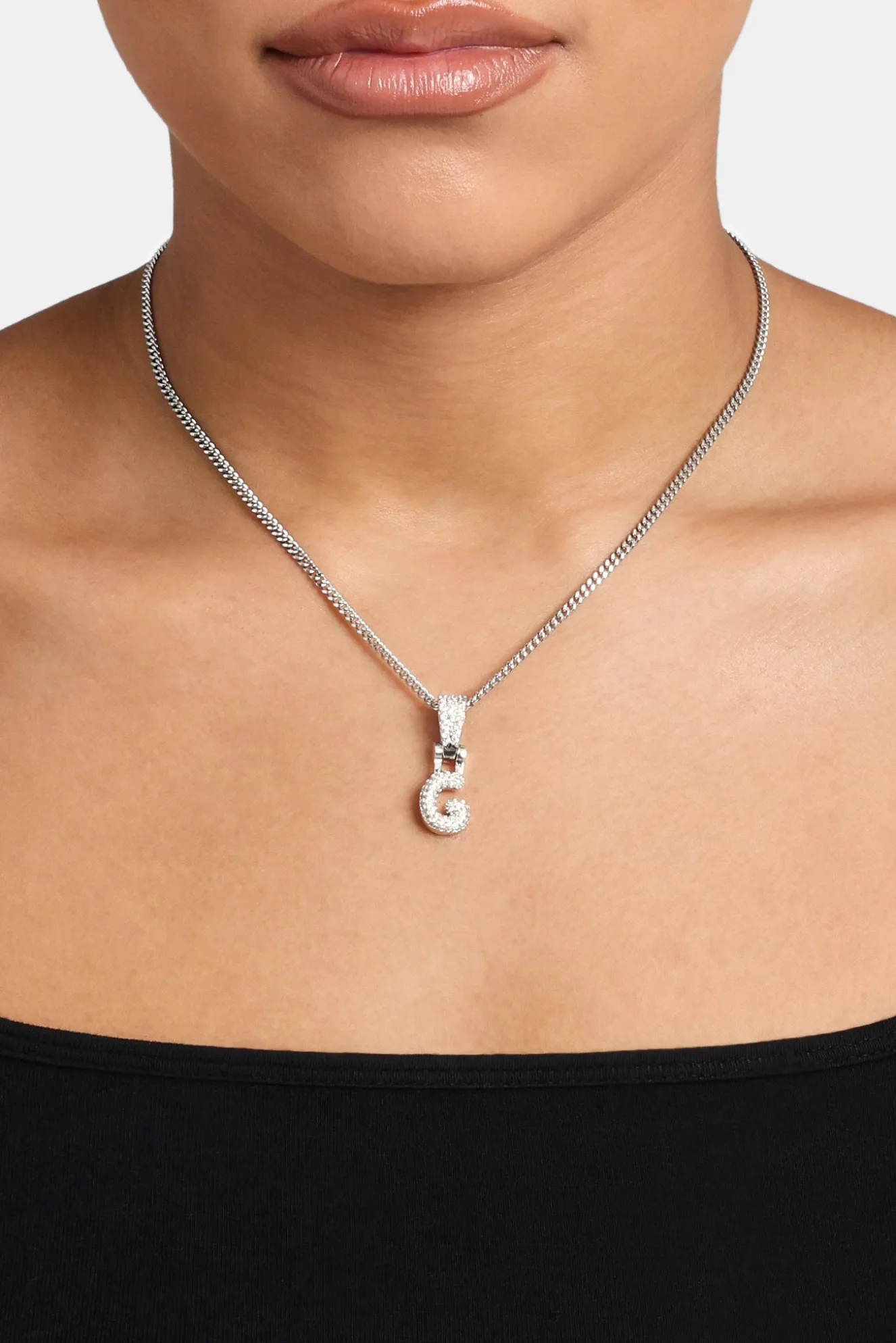 Iced Mini Bubble Pendant & Micro Cuban Chain - White