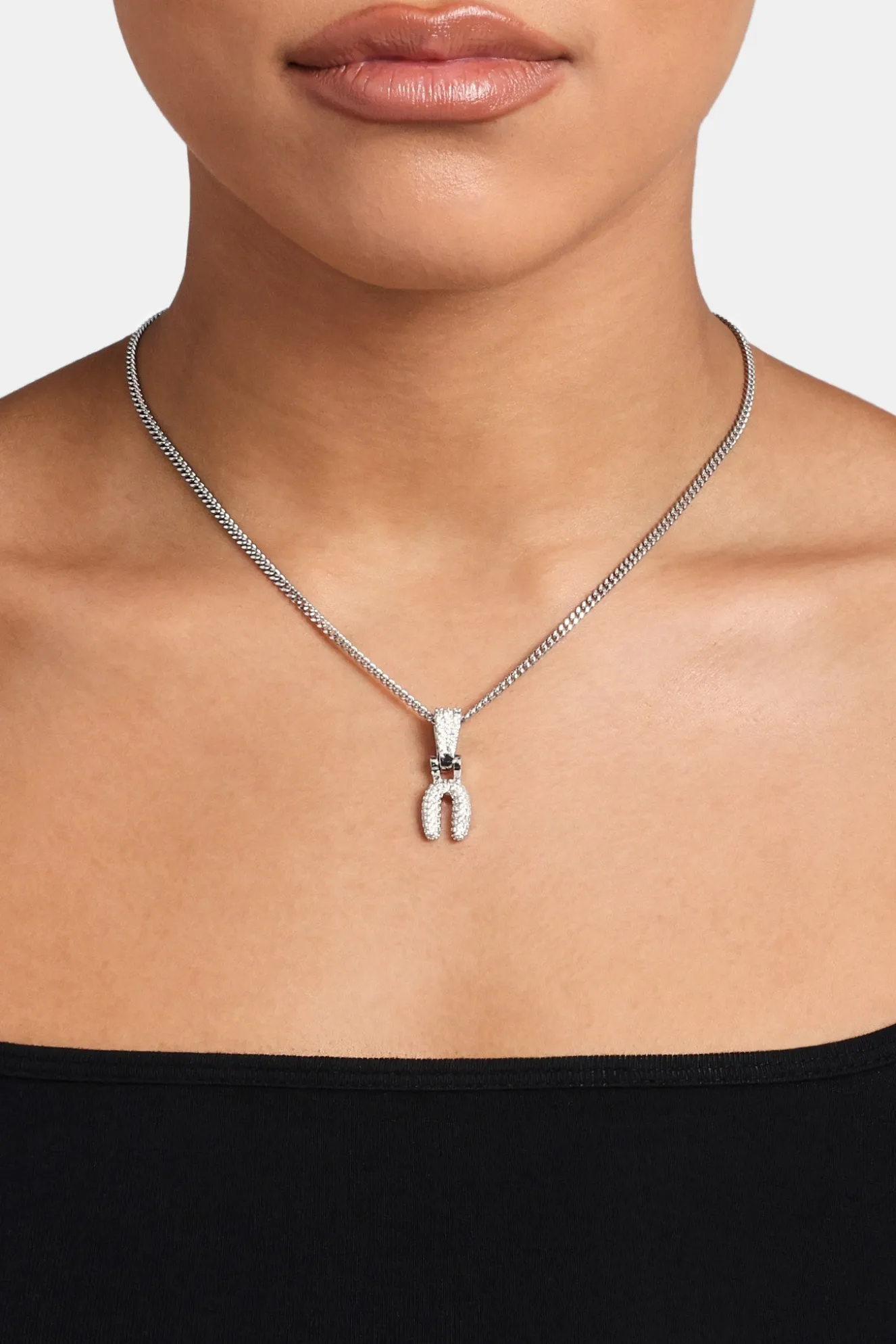 Iced Mini Bubble Pendant & Micro Cuban Chain - White