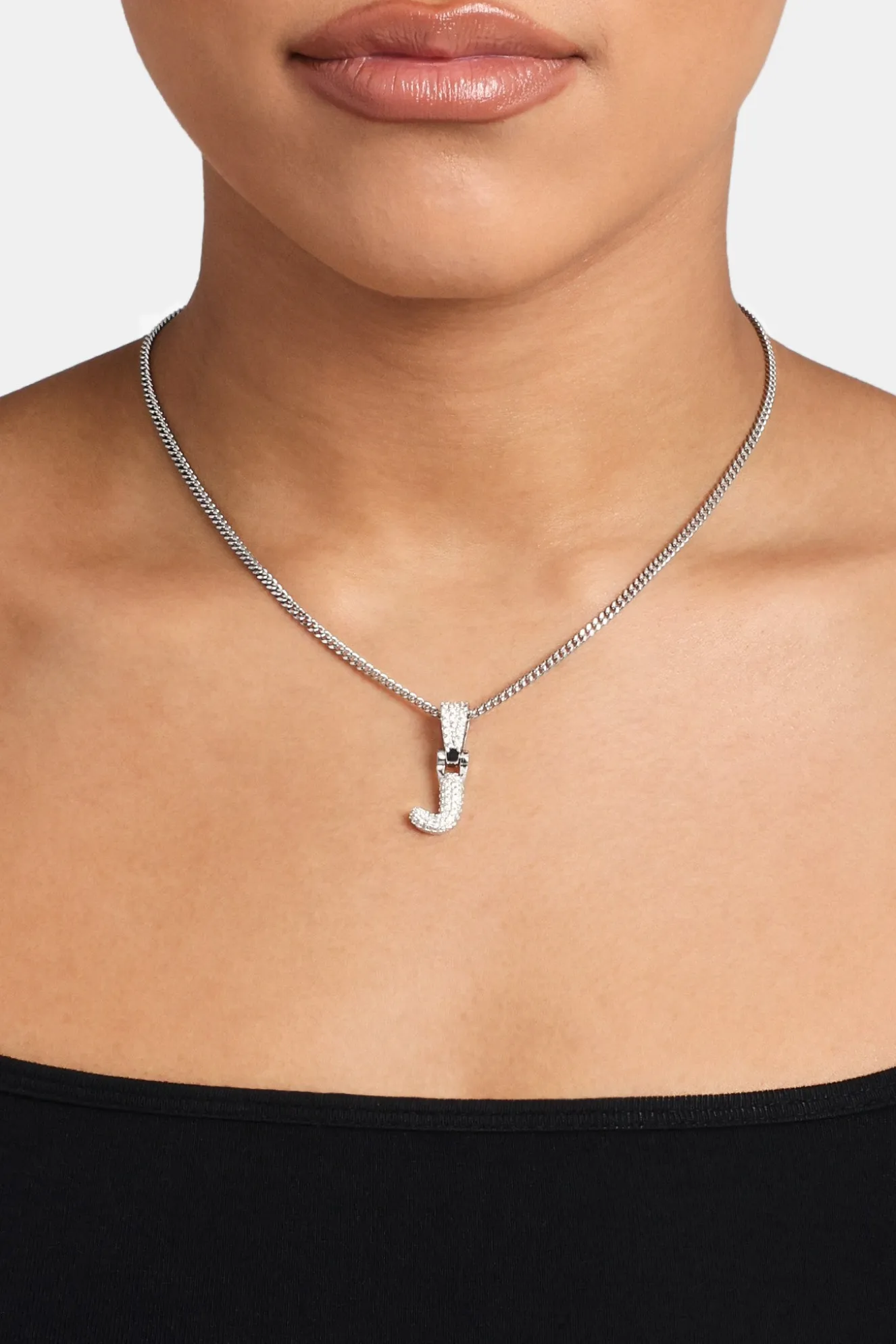 Iced Mini Bubble Pendant & Micro Cuban Chain - White