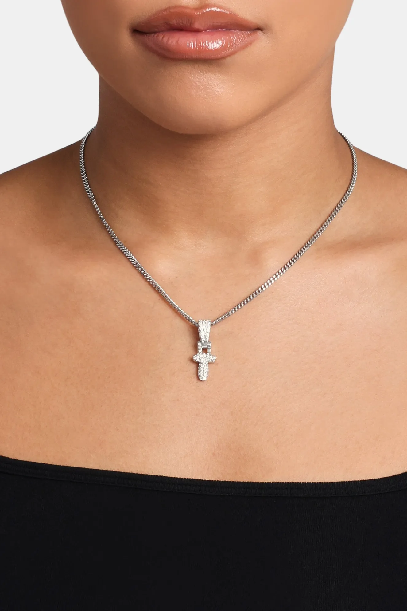 Iced Mini Bubble Pendant & Micro Cuban Chain - White