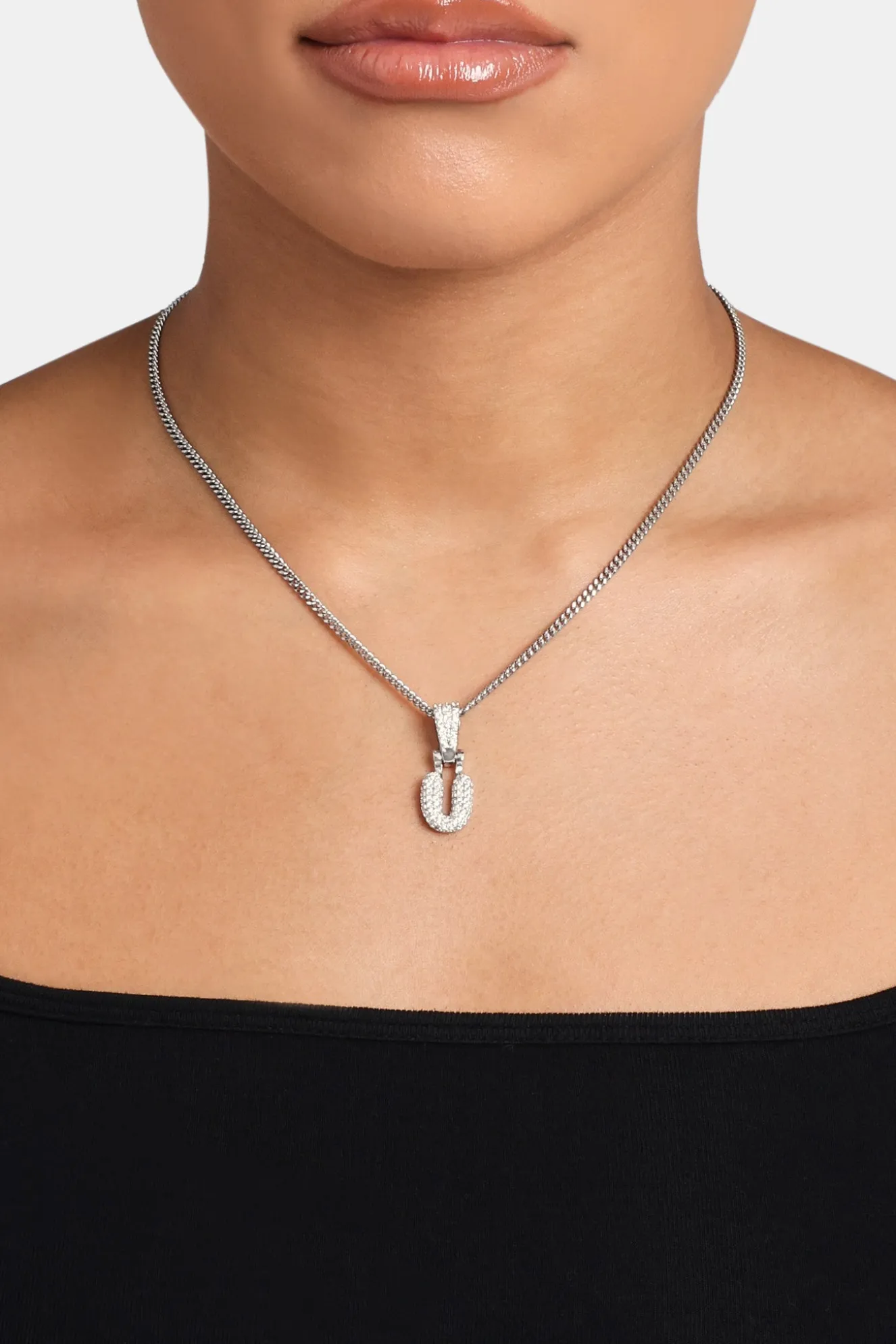 Iced Mini Bubble Pendant & Micro Cuban Chain - White