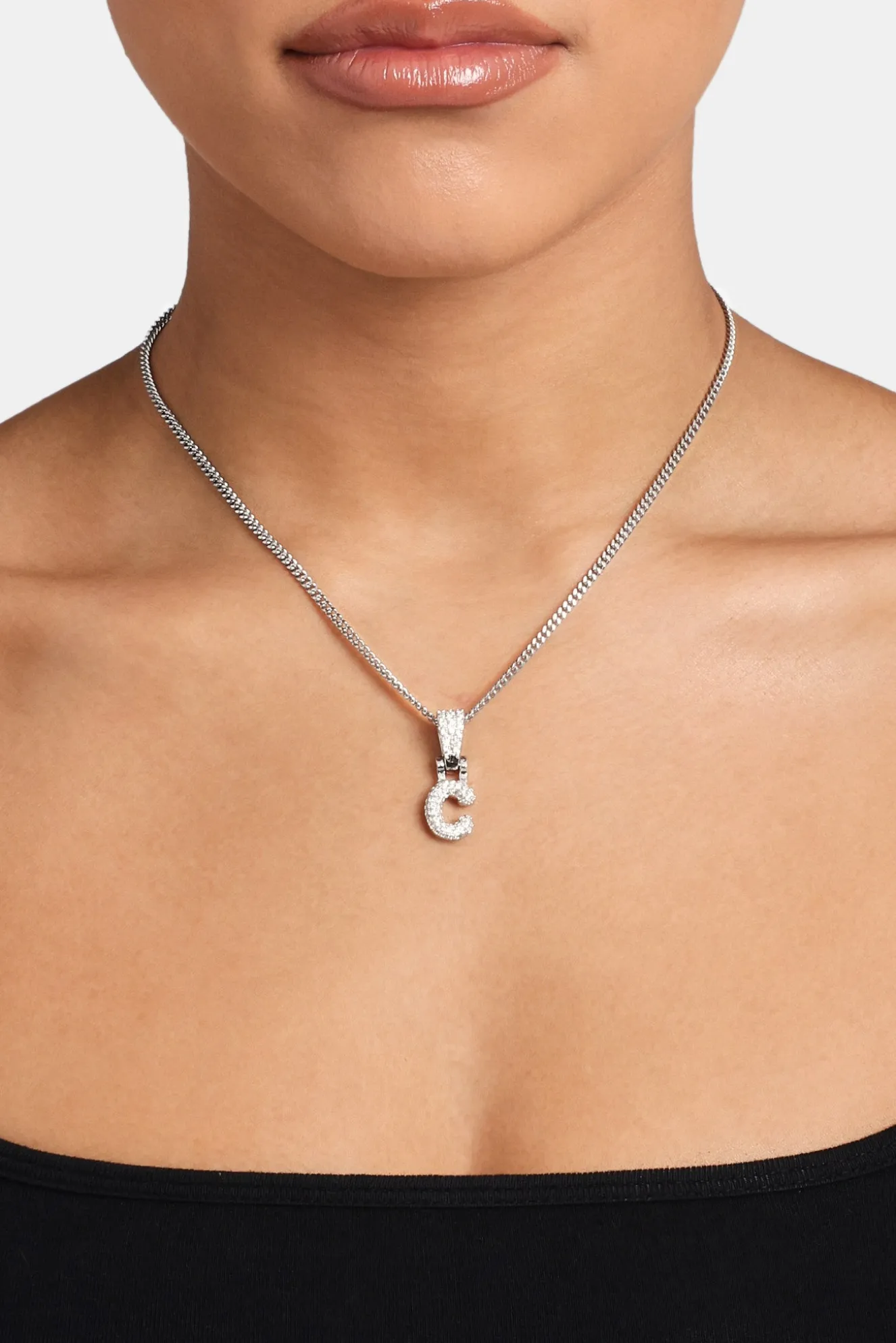Iced Mini Bubble Pendant & Micro Cuban Chain - White