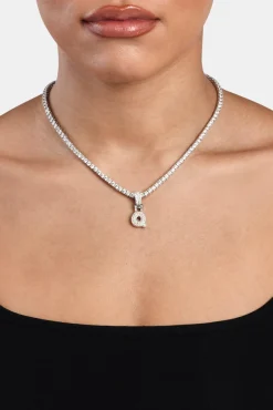 Iced Mini Bubble Pendant & Tennis Chain - White 3mm