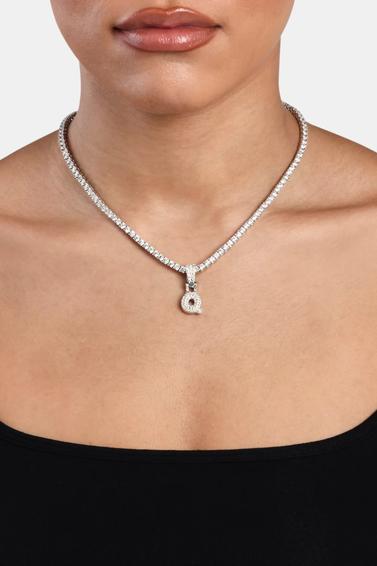 Iced Mini Bubble Pendant & Tennis Chain - White 3mm