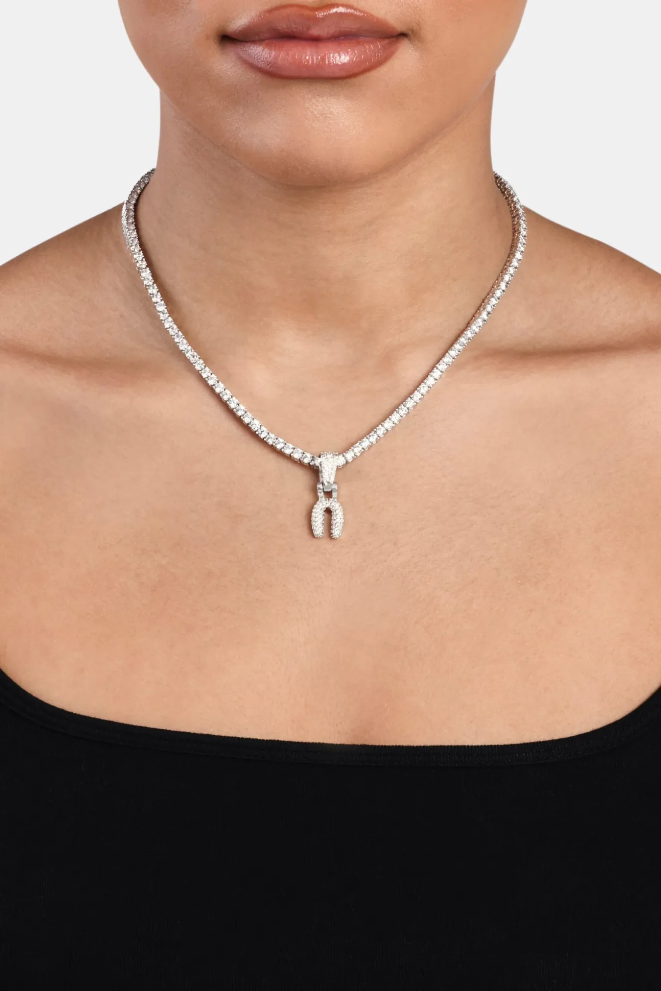 Iced Mini Bubble Pendant & Tennis Chain - White 3mm