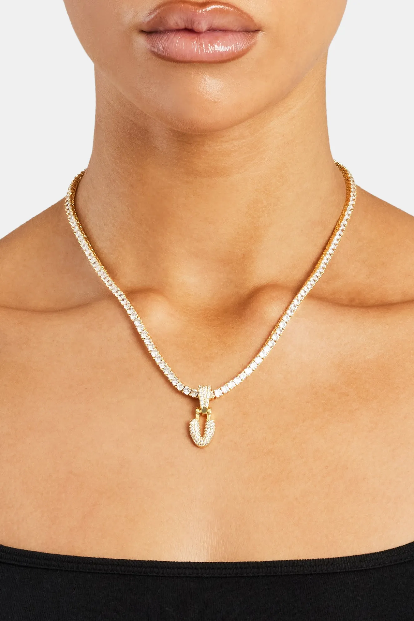 Iced Mini Bubble Pendant & Tennis Chain - Gold 3mm