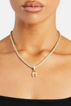 Iced Mini Bubble Pendant & Tennis Chain - Gold 3mm