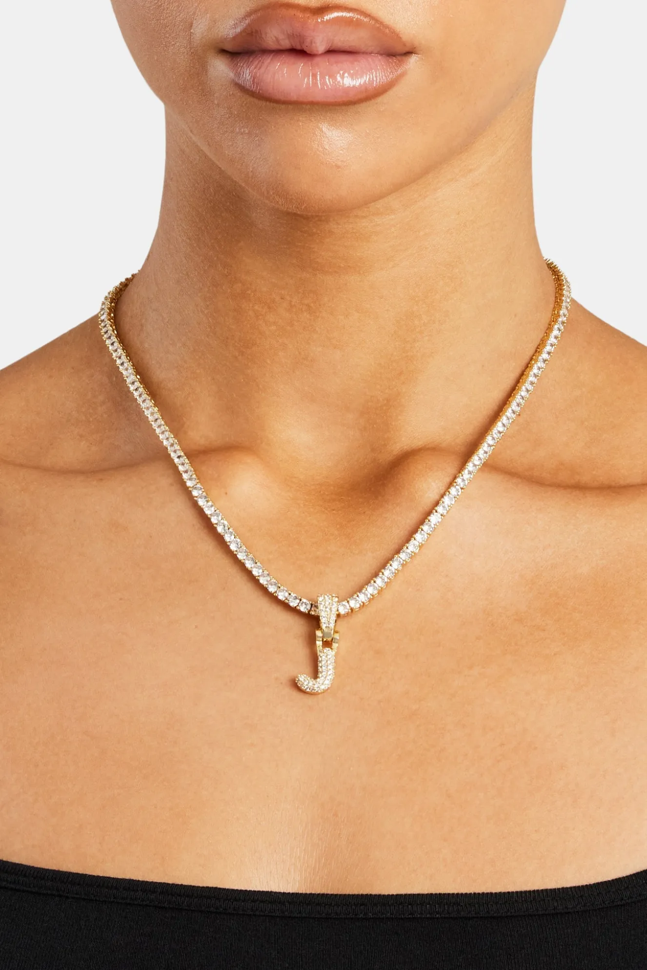 Iced Mini Bubble Pendant & Tennis Chain - Gold 3mm