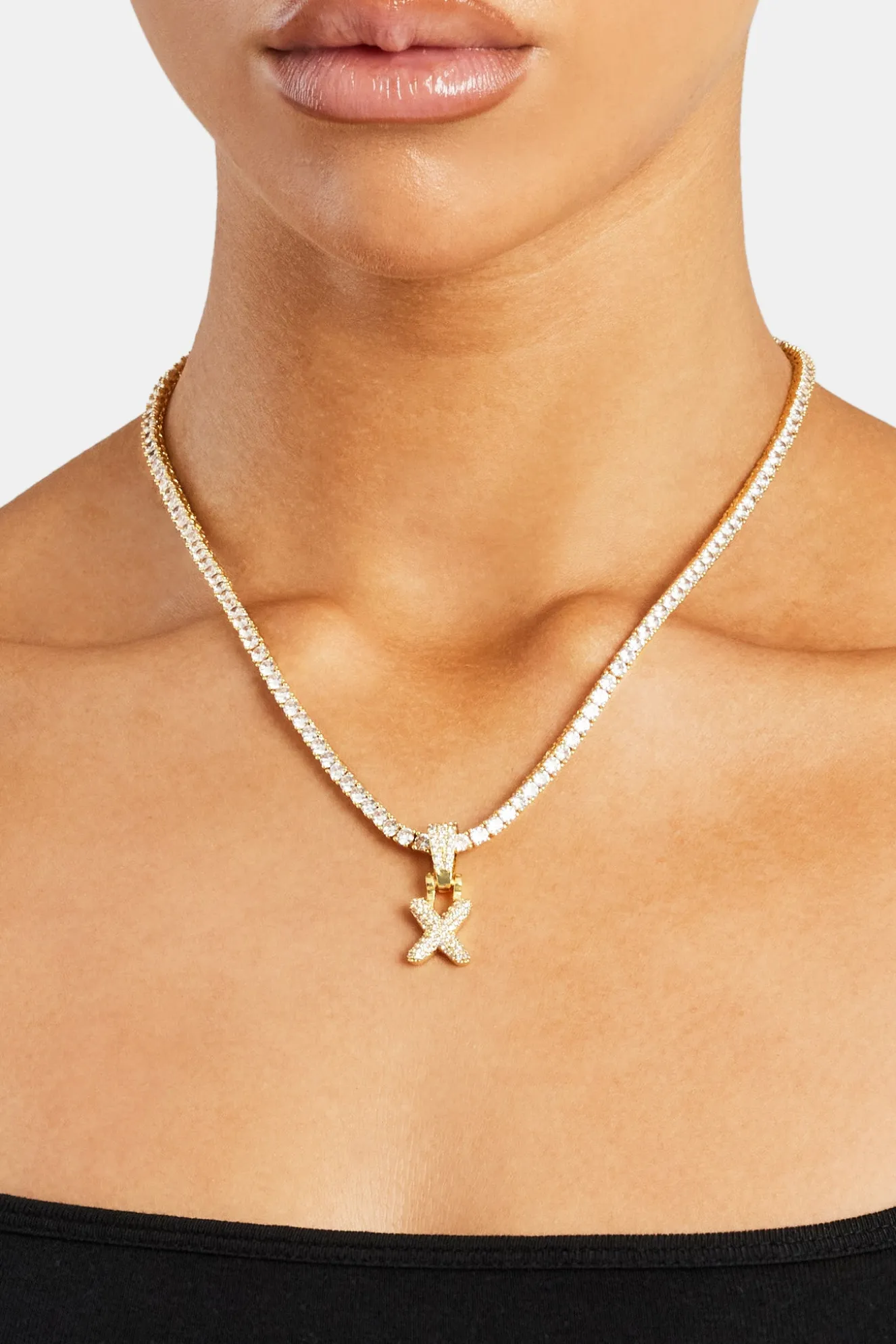 Iced Mini Bubble Pendant & Tennis Chain - Gold 3mm