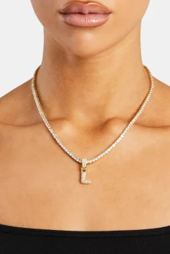Iced Mini Bubble Pendant & Tennis Chain - Gold 3mm