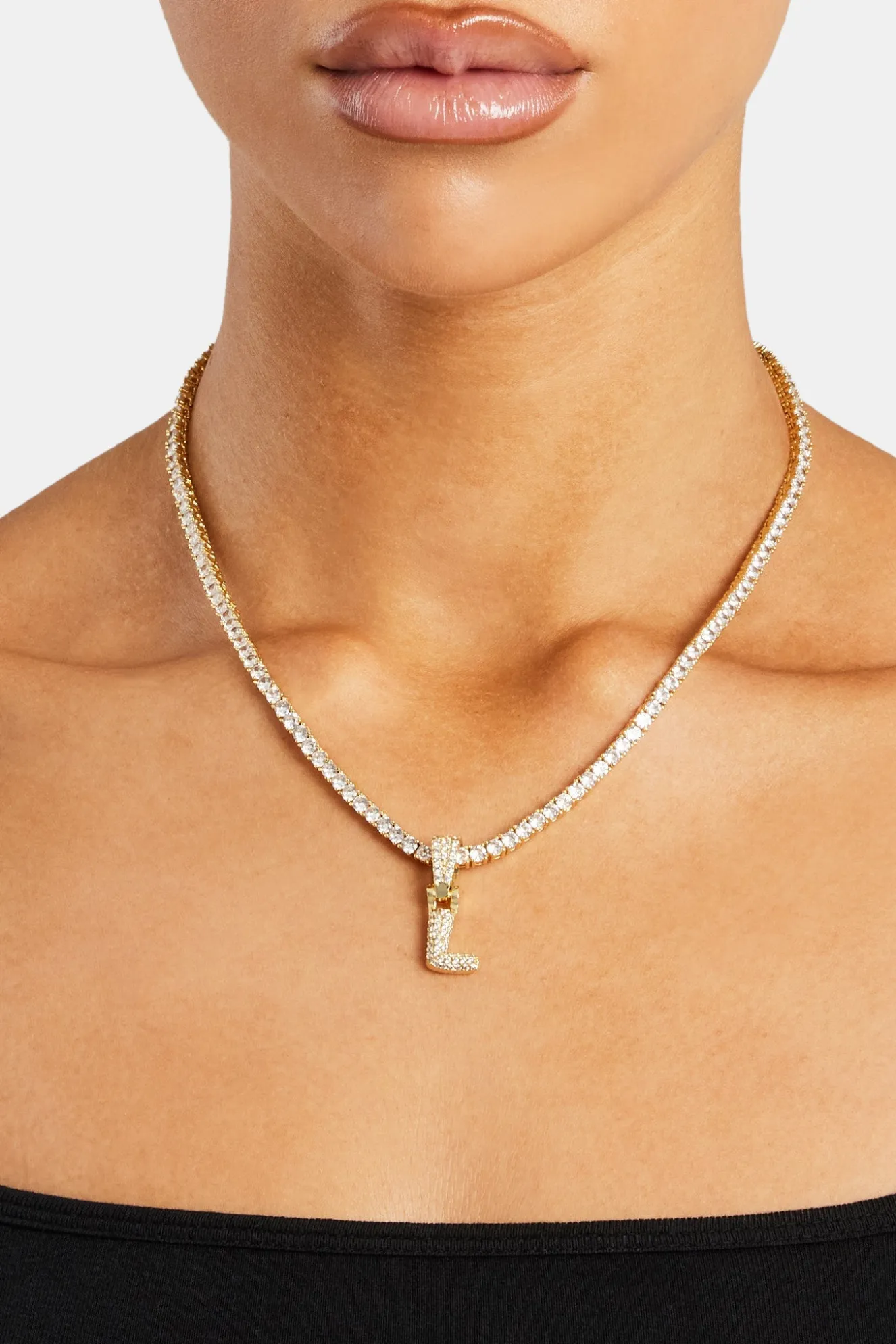 Iced Mini Bubble Pendant & Tennis Chain - Gold 3mm