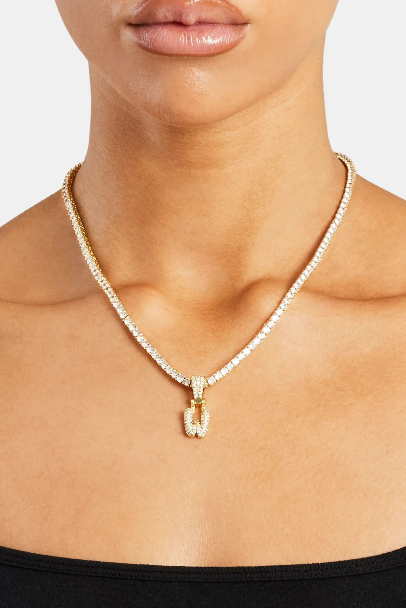 Iced Mini Bubble Pendant & Tennis Chain - Gold 3mm