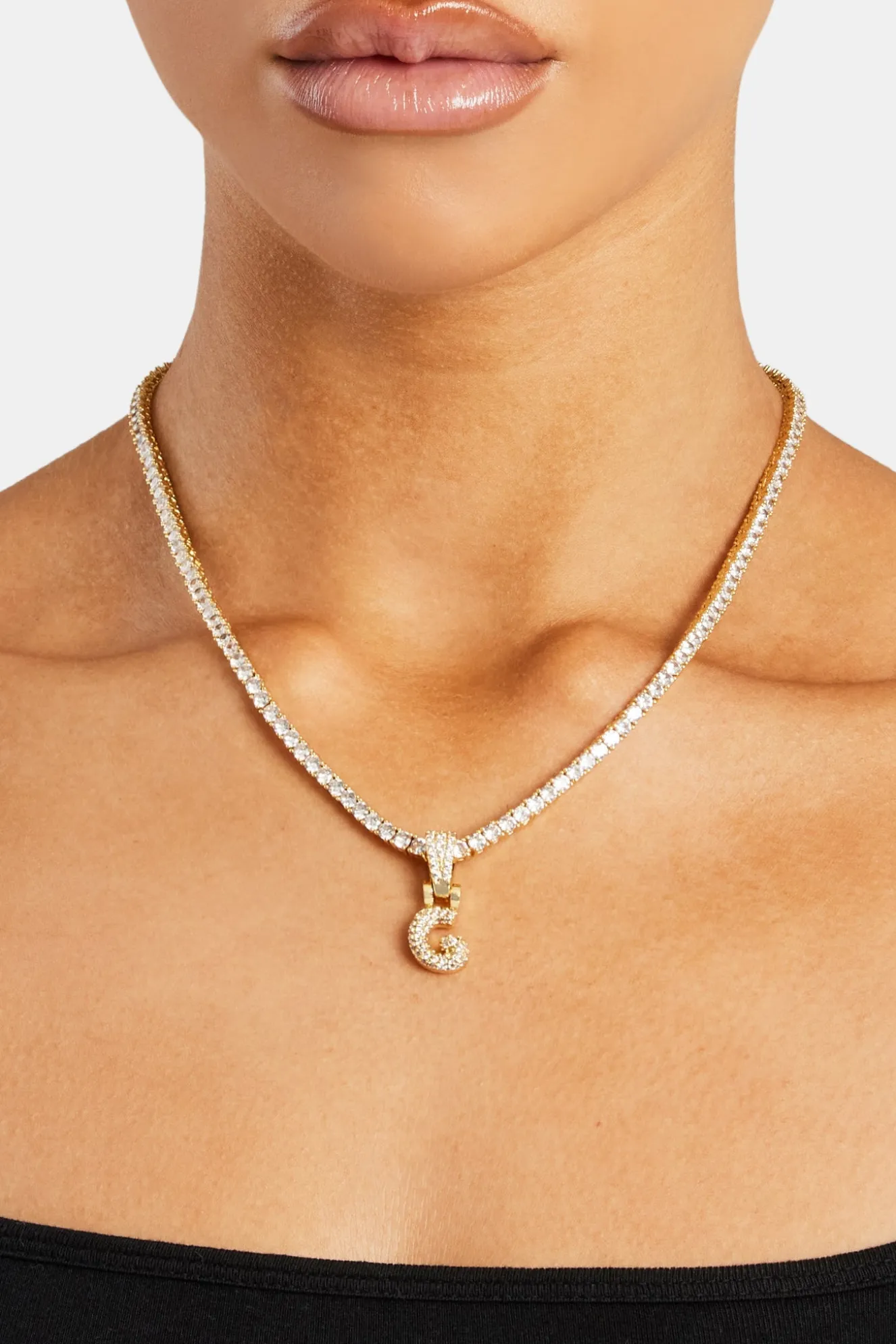Iced Mini Bubble Pendant & Tennis Chain - Gold 3mm