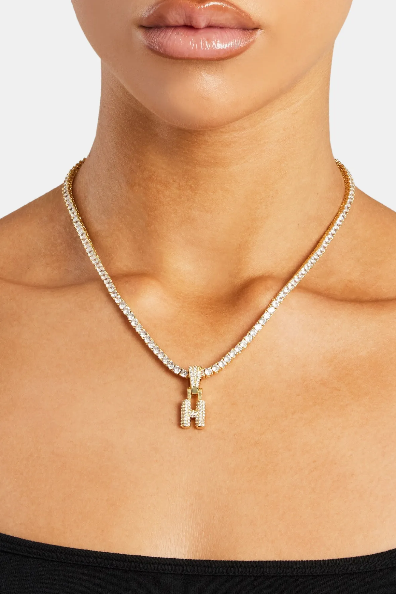 Iced Mini Bubble Pendant & Tennis Chain - Gold 3mm
