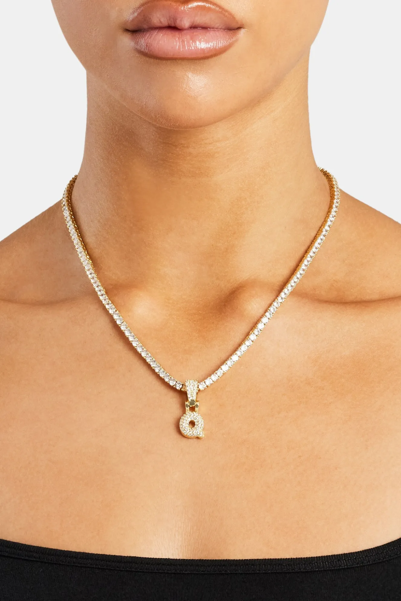 Iced Mini Bubble Pendant & Tennis Chain - Gold 3mm