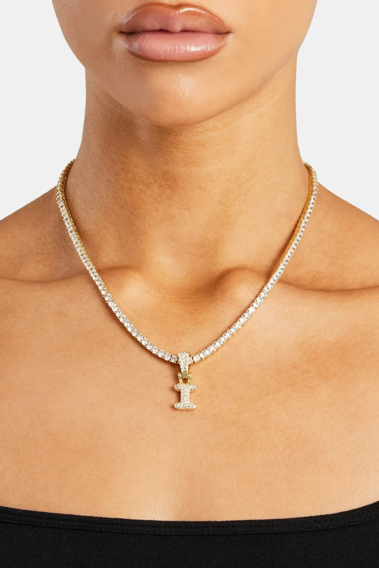 Iced Mini Bubble Pendant & Tennis Chain - Gold 3mm