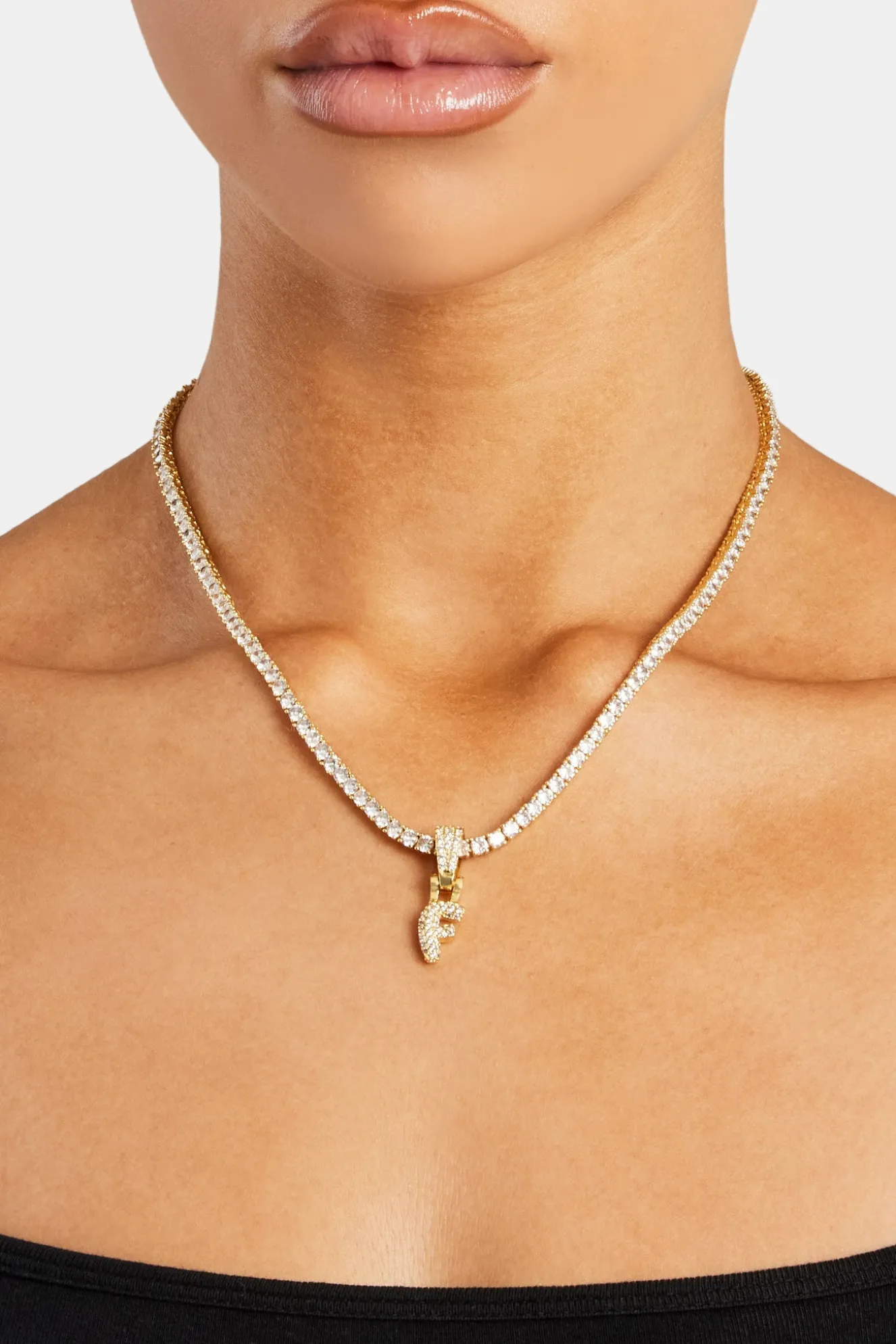 Iced Mini Bubble Pendant & Tennis Chain - Gold 3mm