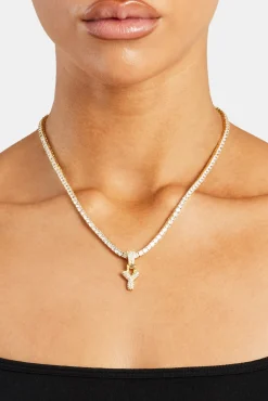 Iced Mini Bubble Pendant & Tennis Chain - Gold 3mm