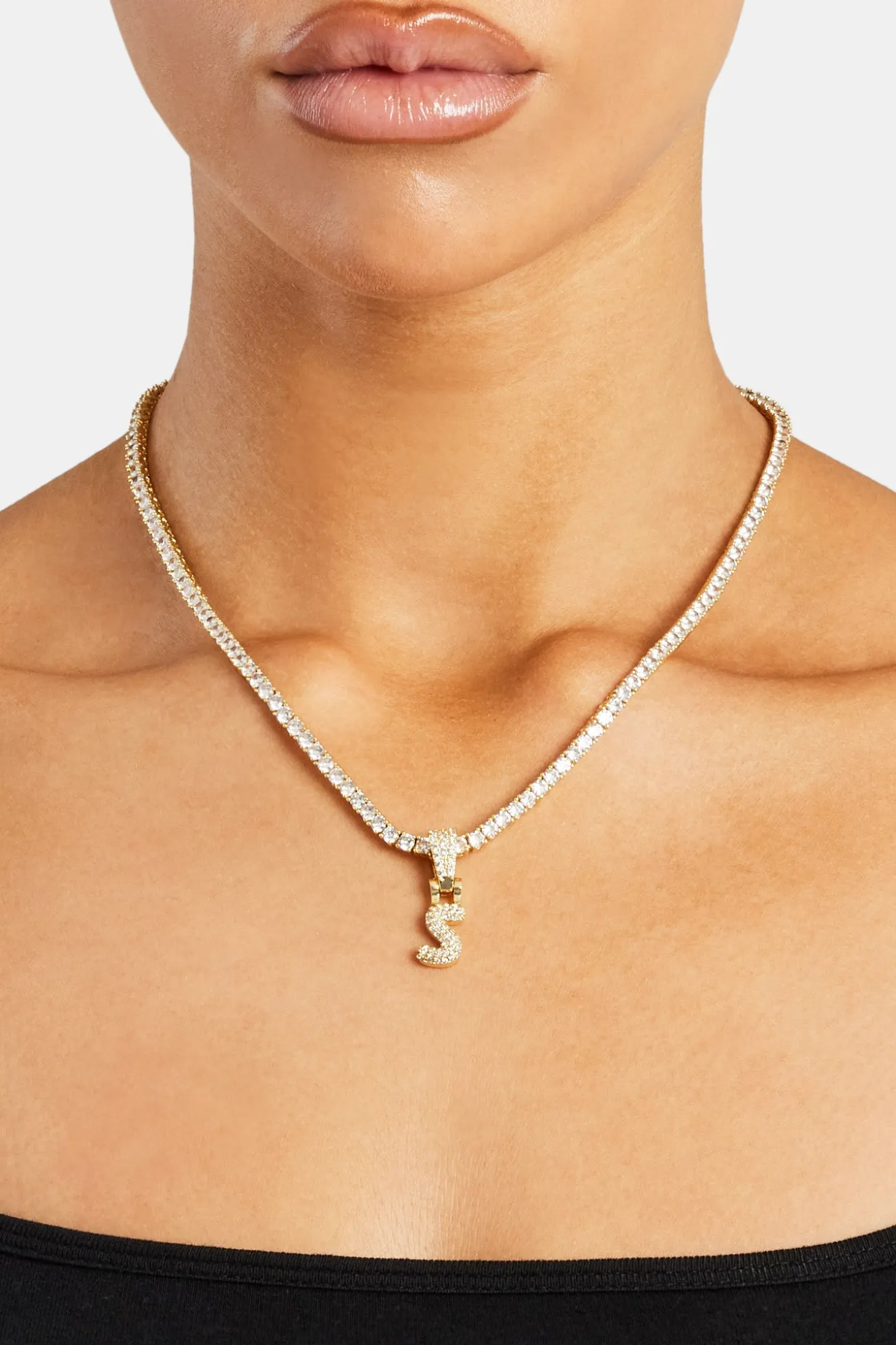 Iced Mini Bubble Pendant & Tennis Chain - Gold 3mm