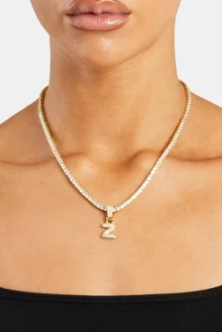 Iced Mini Bubble Pendant & Tennis Chain - Gold 3mm