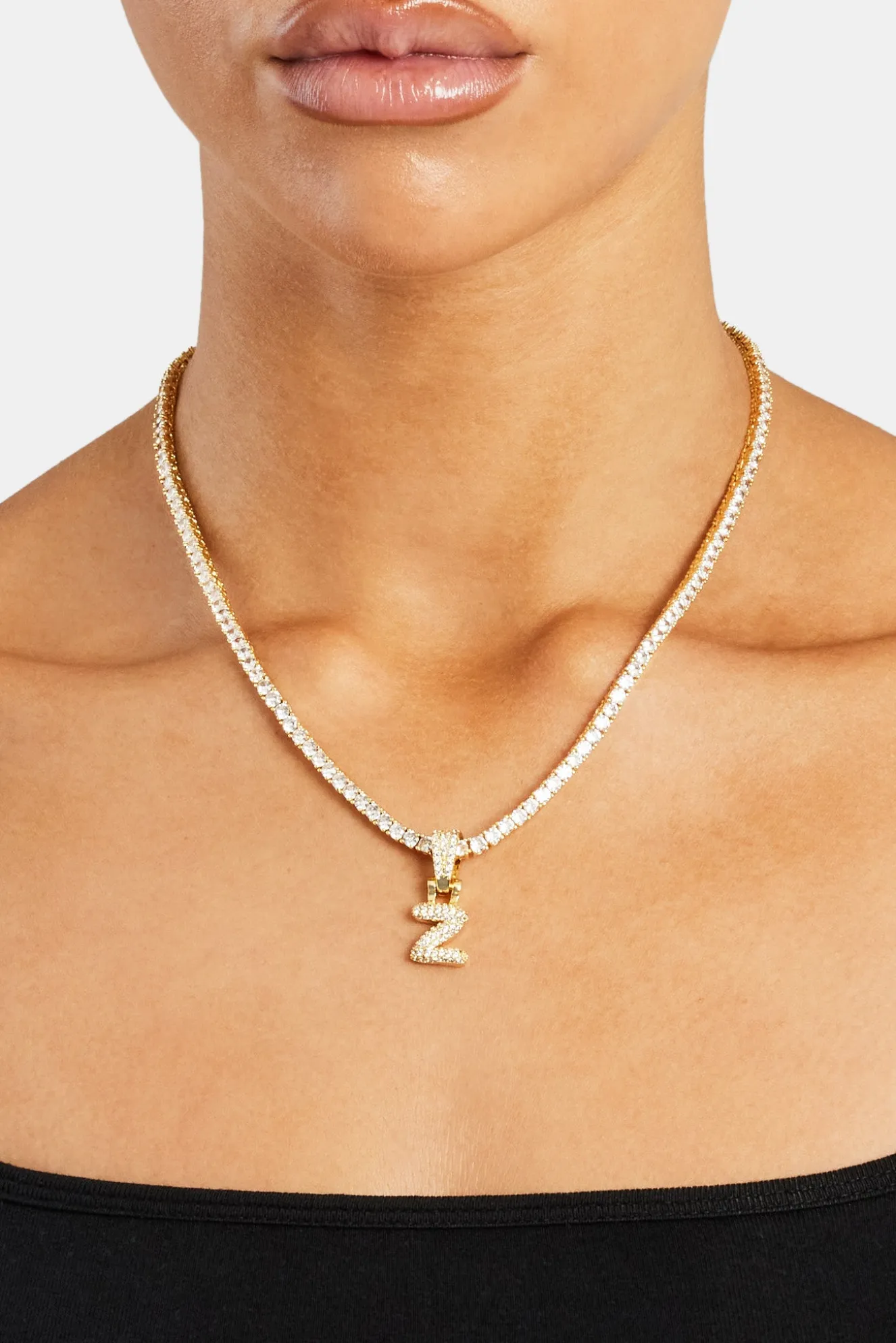 Iced Mini Bubble Pendant & Tennis Chain - Gold 3mm