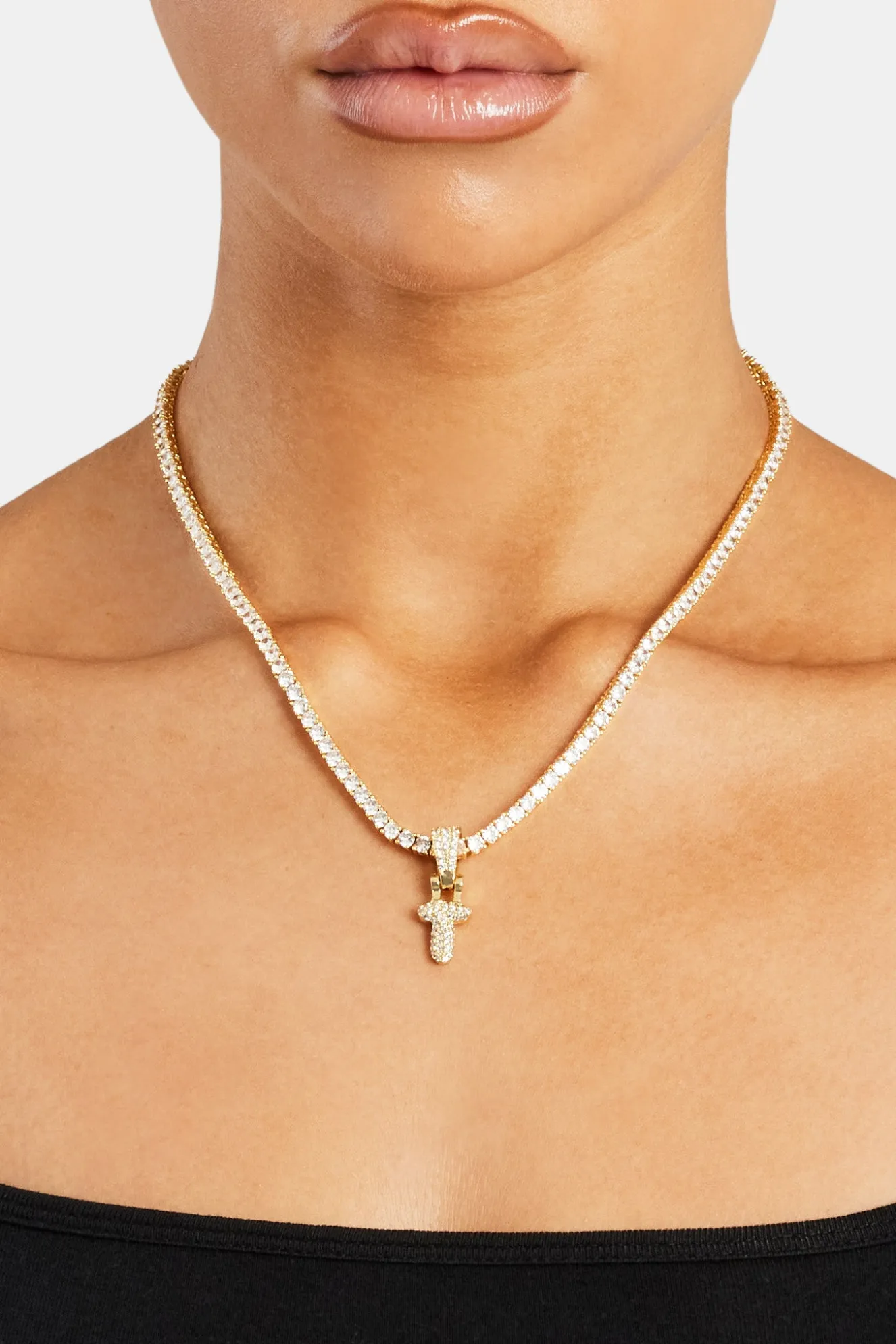 Iced Mini Bubble Pendant & Tennis Chain - Gold 3mm