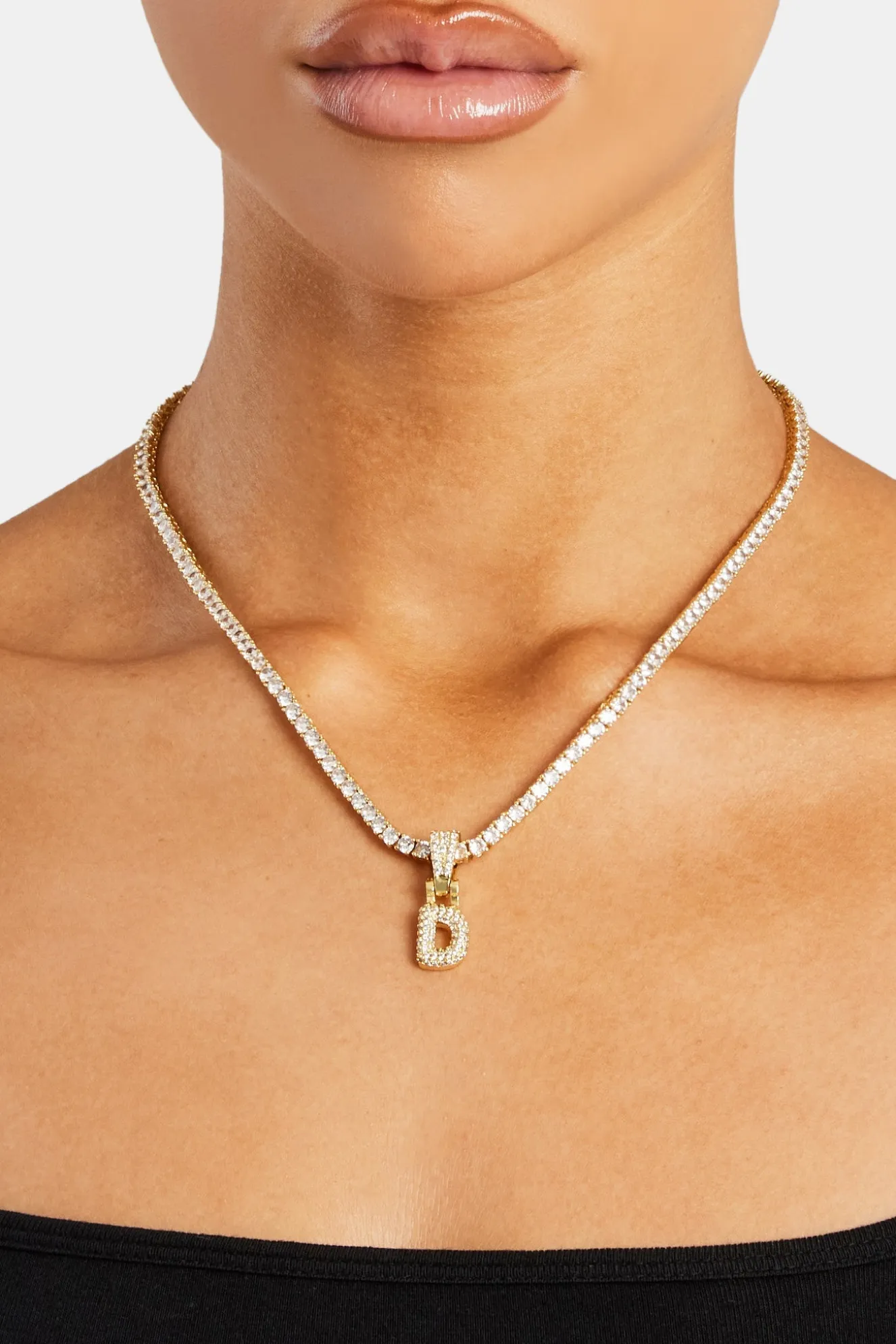 Iced Mini Bubble Pendant & Tennis Chain - Gold 3mm