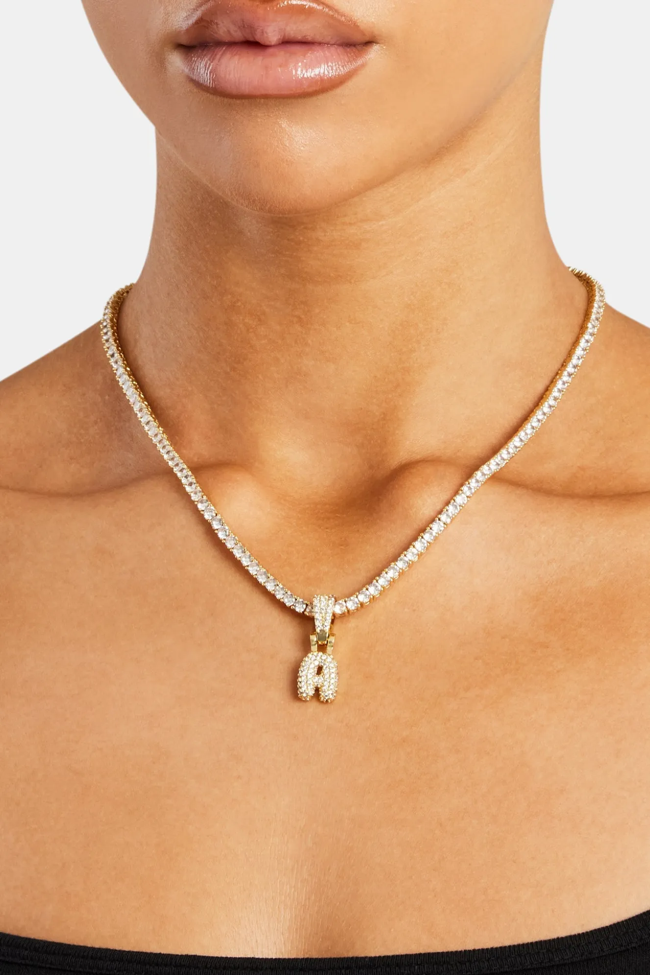 Iced Mini Bubble Pendant & Tennis Chain - Gold 3mm