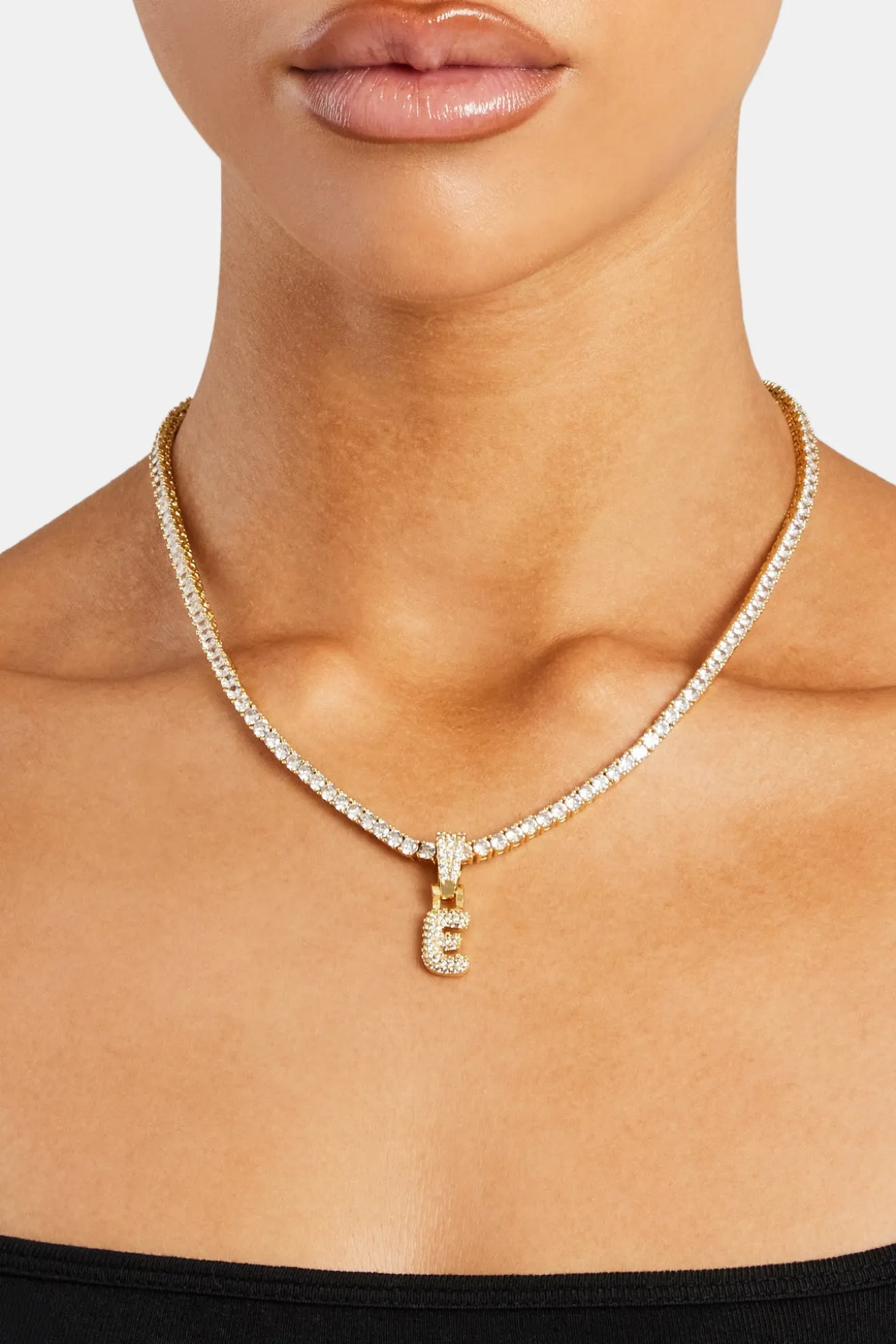 Iced Mini Bubble Pendant & Tennis Chain - Gold 3mm