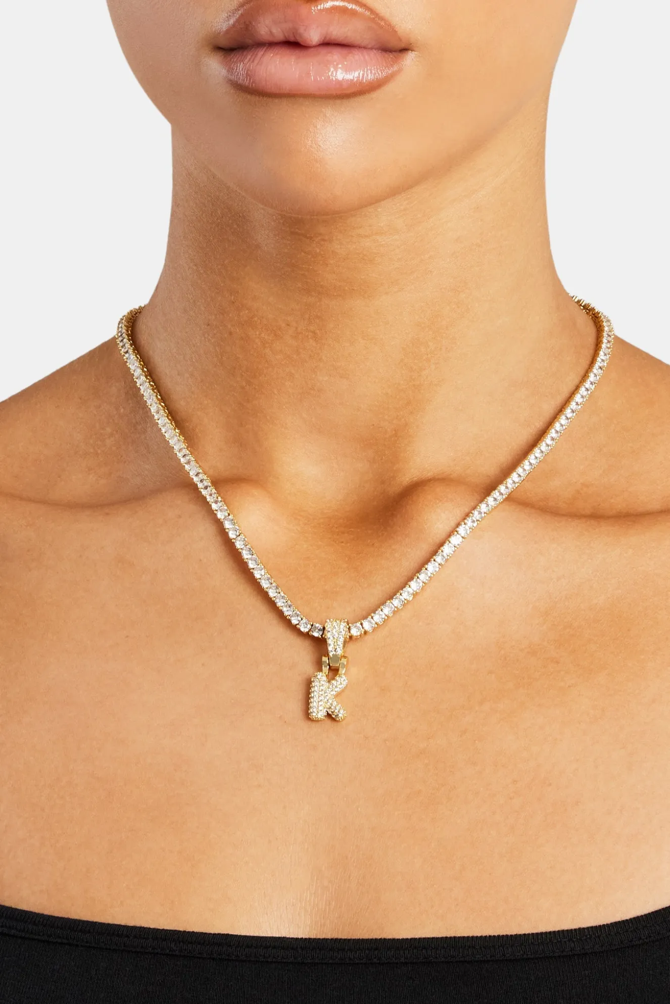 Iced Mini Bubble Pendant & Tennis Chain - Gold 3mm