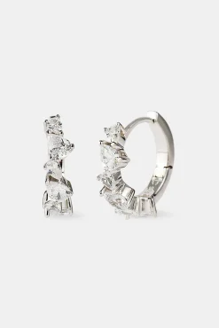 Iced Mix Stone Hoop Earrings - 10mm - White