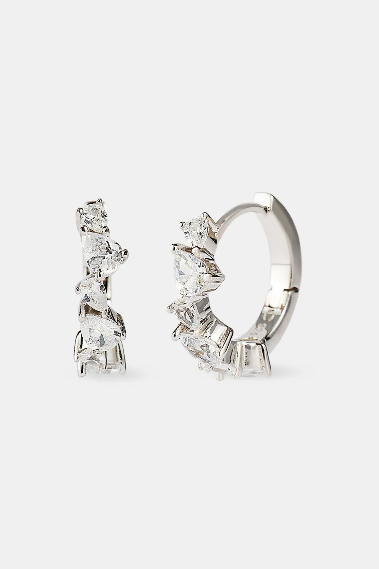Iced Mix Stone Hoop Earrings - 10mm - White