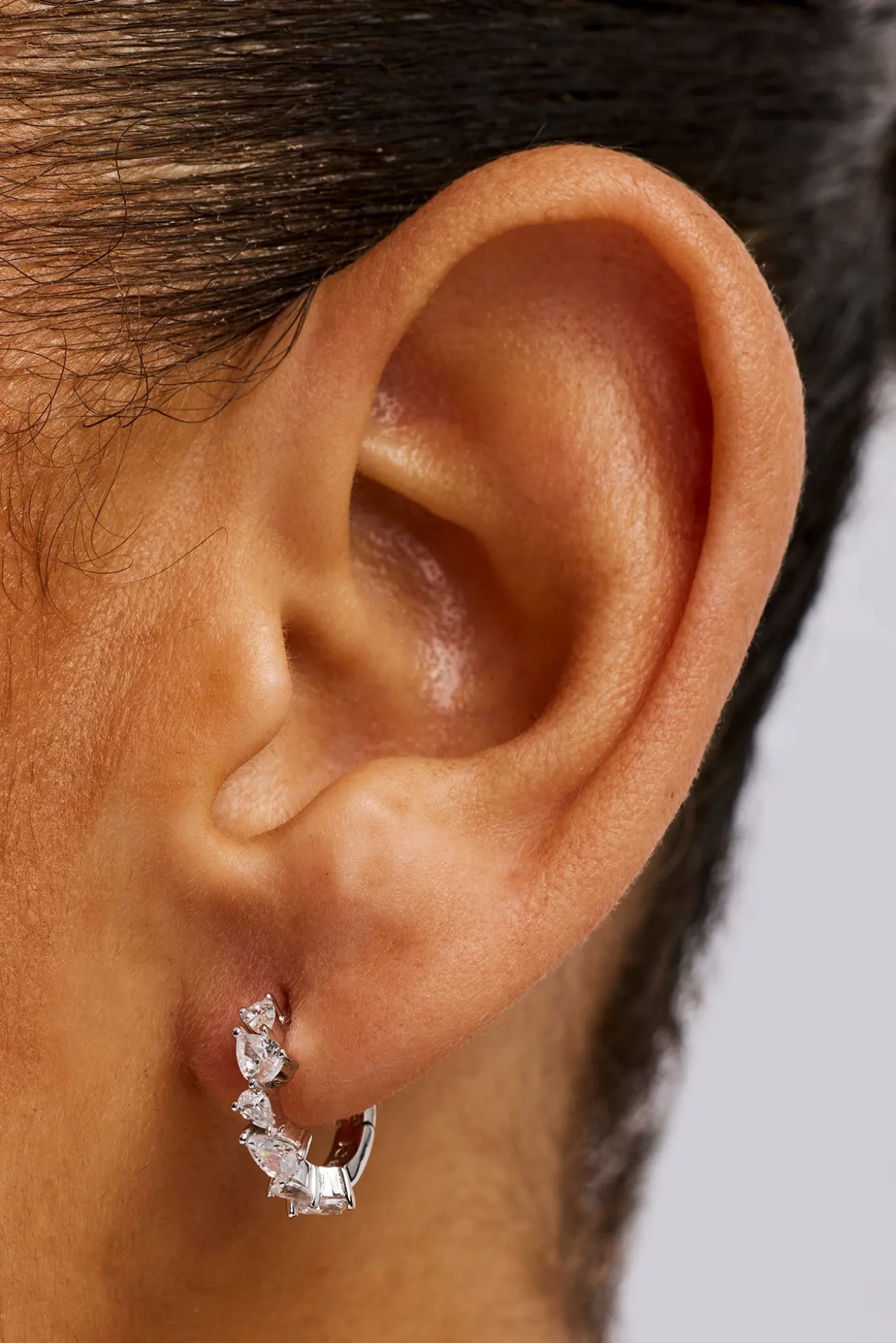 Iced Mix Stone Hoop Earrings - 10mm - White