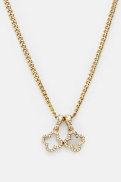 Iced & Mother Of Pearl Double Motif Necklace - 10mm - Gold