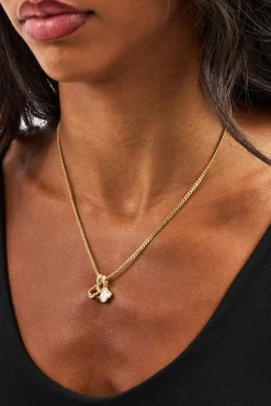 Iced & Mother Of Pearl Double Motif Necklace - 10mm - Gold