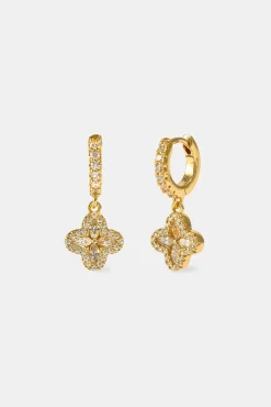 Iced Mother Of Pearl Drop Earrings - 10mm - Gold
