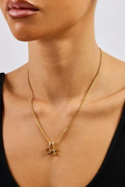 Iced Motif & Cross Pendant Necklace - 10mm - Gold