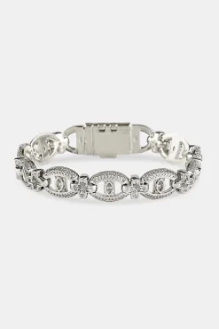 Iced Motif & Gemstone Link Bracelet - 10mm