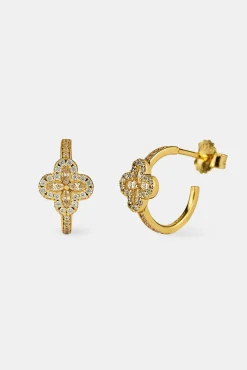 Iced Motif Hoop Earrings - 12mm - Gold