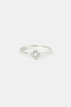 Iced Motif Outline Band Ring - 6mm - White