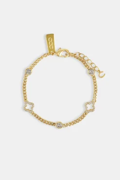 Iced Motif Outline & Gemstone Micro Cuban Bracelet - 2.5mm - Gold