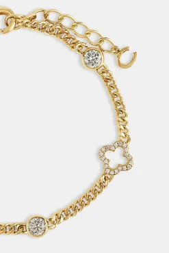 Iced Motif Outline & Gemstone Micro Cuban Bracelet - 2.5mm - Gold