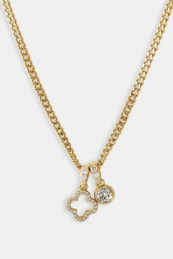 Iced Motif Outline & Gemstone Necklace - 10mm - Gold