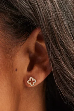 Iced Motif Outline Stud Earrings - 8mm