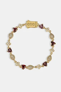 Iced Motif Pink Multi Gemstone Bracelet - 6mm