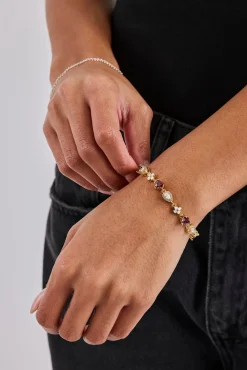 Iced Motif Pink Multi Gemstone Bracelet - 6mm