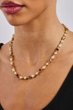 Iced Motif Pink Multi Gemstone Chain - 6mm
