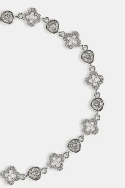 Iced Motif & Round Gemstone Bracelet - 8mm - White