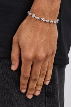 Iced Motif & Round Gemstone Bracelet - 8mm - White