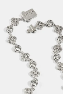 Iced Motif & Round Gemstone Chain - 8mm - White